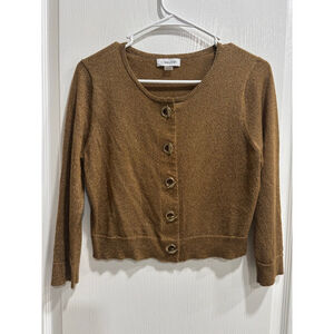 Calvin Klein Knit Metallic Gold Cropped Sweater Cardigan, Woman’s Medium
